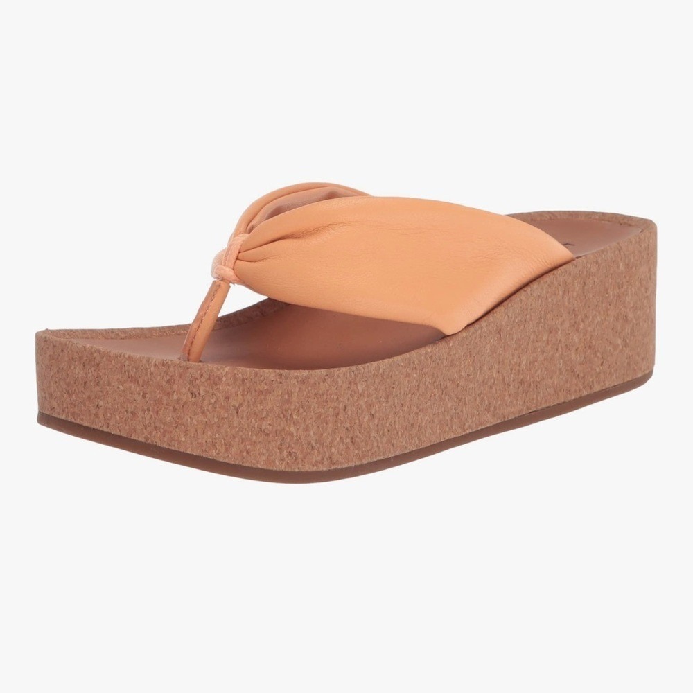 Lucky Brand Women's Lxlluna Peach‎ Leather Knot Platform Wedge Size 8